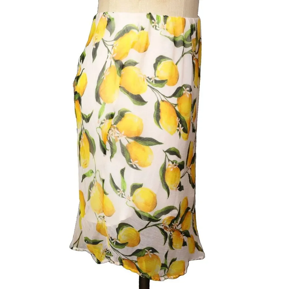 J.CREW Limoncello Print Mini Skirt XXS Pull On Lemons White Yellow Chiffon A3